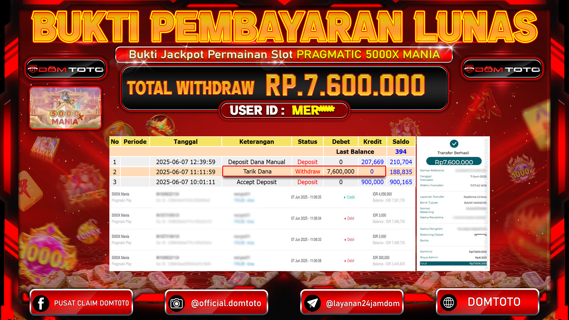 JACKPOT SLOT 5000X MANIA 07 JUNI 2025
